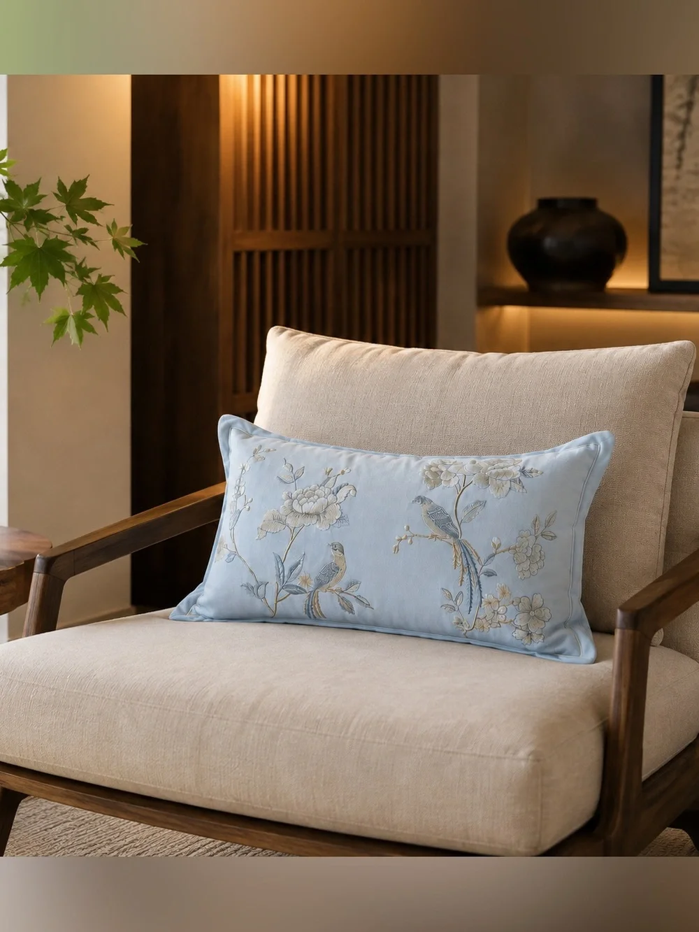 WAMSUTTA Chinoiserie Bird & Blossom Embroidered Lumbar Feather Insert #0630266A